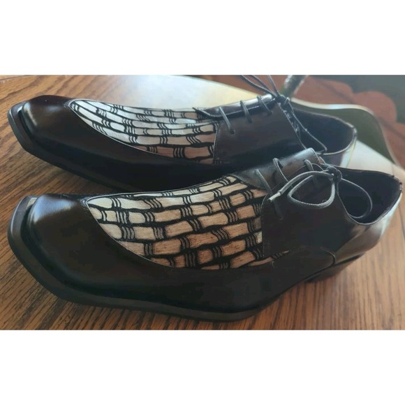 Men\'s‎ Fancy Snazzy Dress Shoes Italian Black Leather With Design EU 44 US 10